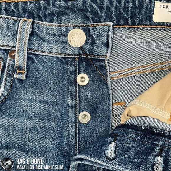 RAG & BONE MAYA HIGH-RISE ANKLE STRAIGHT JEANS IN AQUARIUS W/ HOLES SIZE 28 - Picture 7 of 16